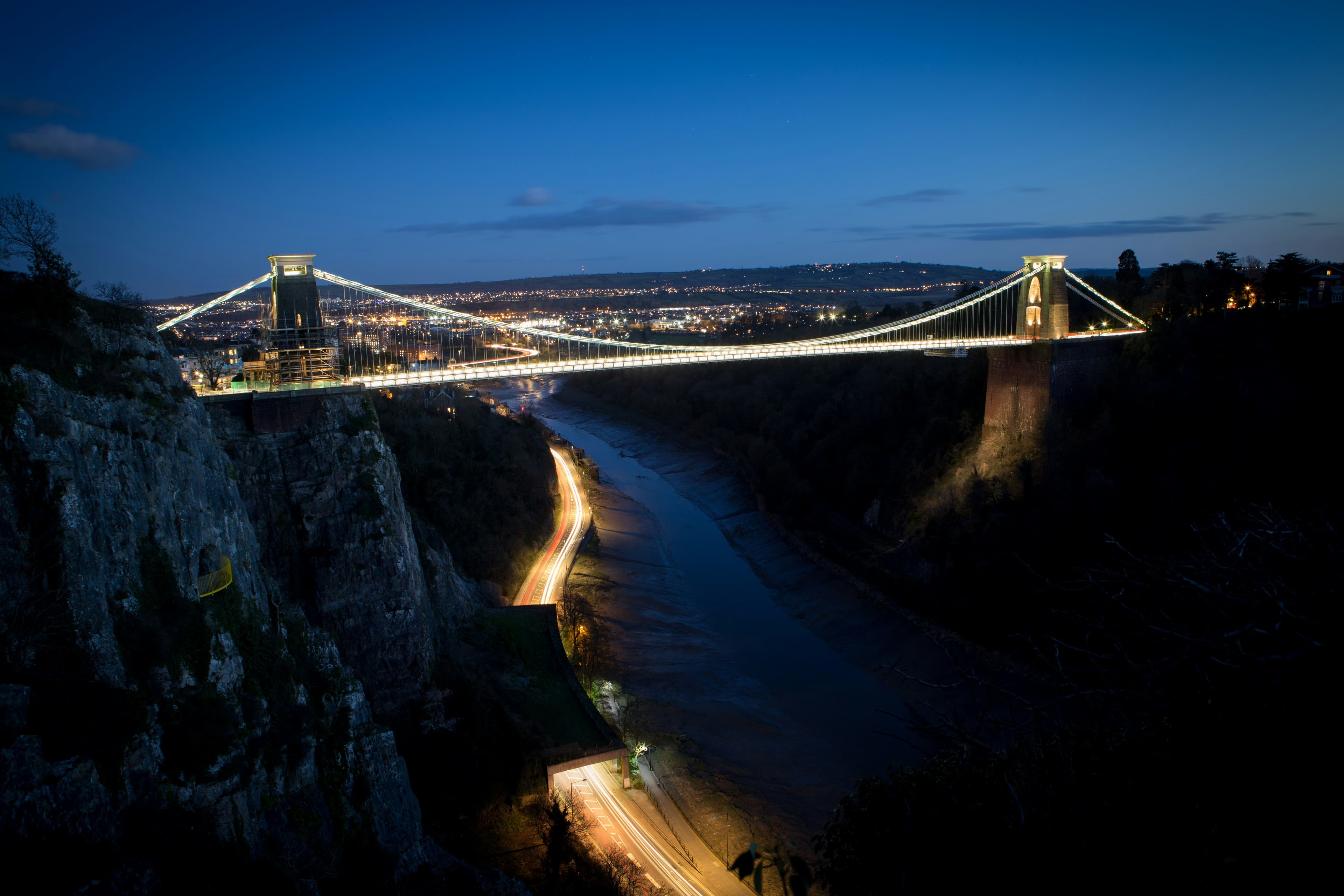 Night view of Clifton Suspension Bridge